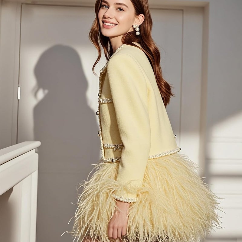 whitefeather 2 Yards 4-6inch Dyed Ostrich Feathers Trim Fringe for DIY Dress Sewing Crafts Ostrich Feathers Costumes Decoration (Light Yellow) - Image 5
